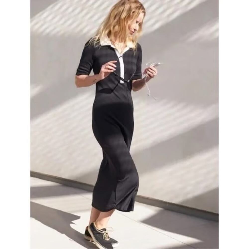 AYR The Scout Midi Dress in Black Womens Small 100% Pima Cotton NEW